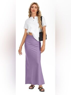 Miss Sparkling Lavender Satin Maxi Skirt XL Slip Skirt Minimalist